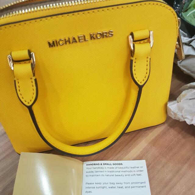 Michael Kors Yellow Leather Mini Emmy Cindy Crossbody Bag at