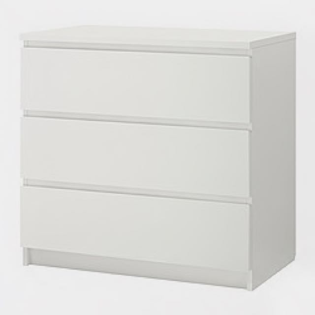 Ikea Malm Chest Wardrobe 3 Drawers White Furniture Shelves