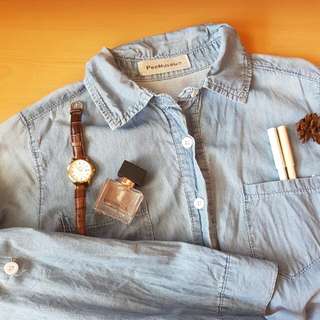Blue Denim Short Dress With Pockets