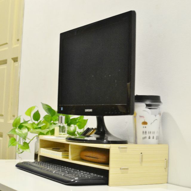 Diy Wood Monitor Riser Stand With Keyboard Storage Space And Desk