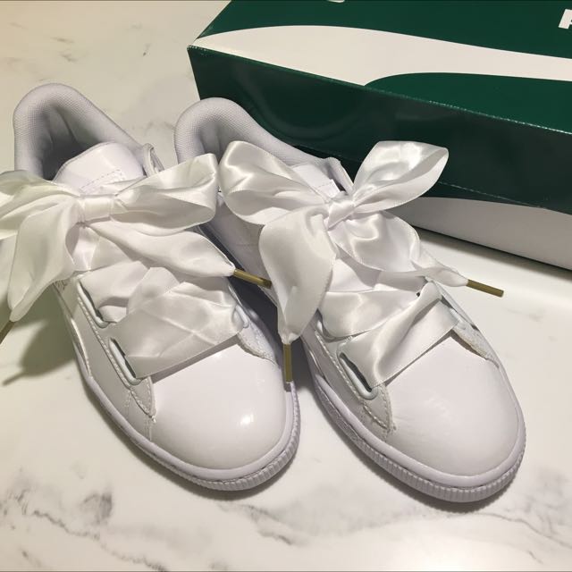 puma ribbon shoes white