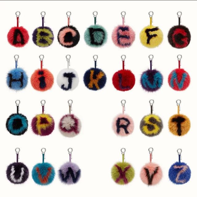 Fendi Big Fluffy Pom Pom Keychain Inspired Handmade Soft Fox Fur Ball Bag Charm With Monster Alphabet