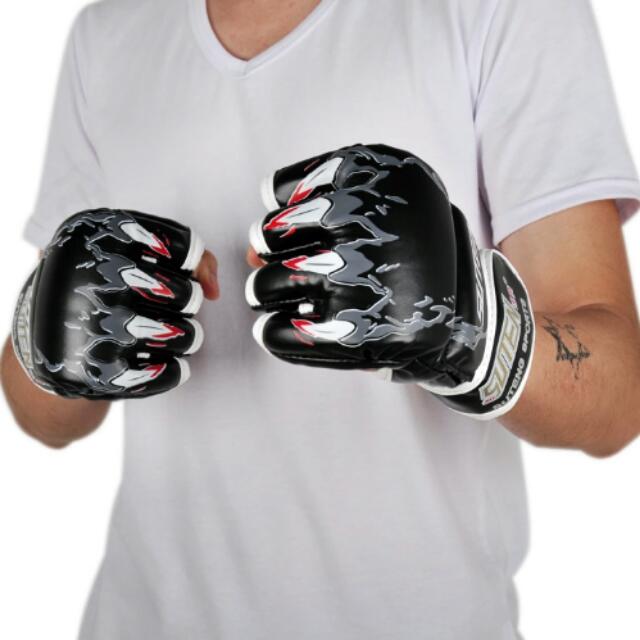 SUTEN Upscale Boxing Gloves Half Finger Mitts Gloves Breathable Leather Gloves