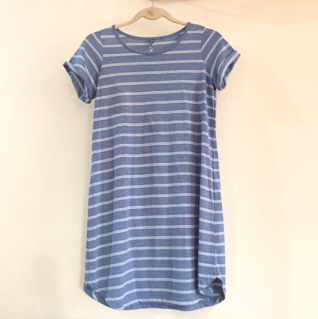 blue and white striped tee shirt dress