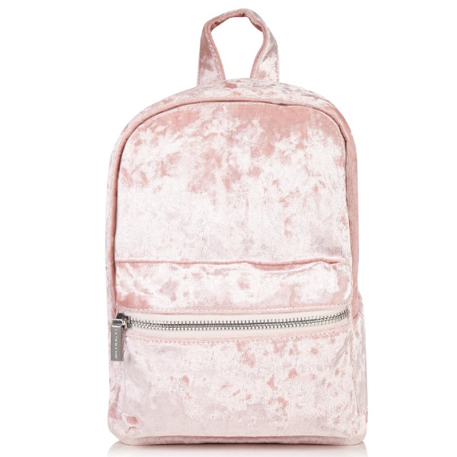 pink crushed velvet backpack