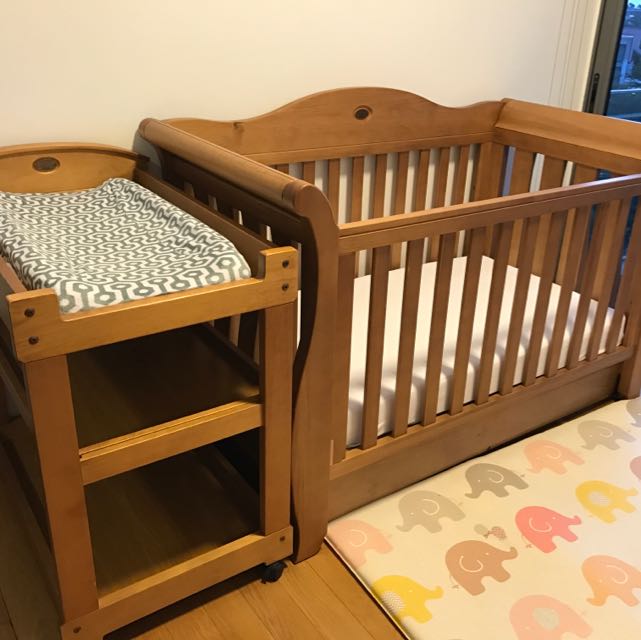 sleigh cot bed and changing unit