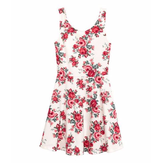 H M White Red Floral Skater Sleeveless Dress Women S Fashion Clothes Dresses Skirts On Carousell