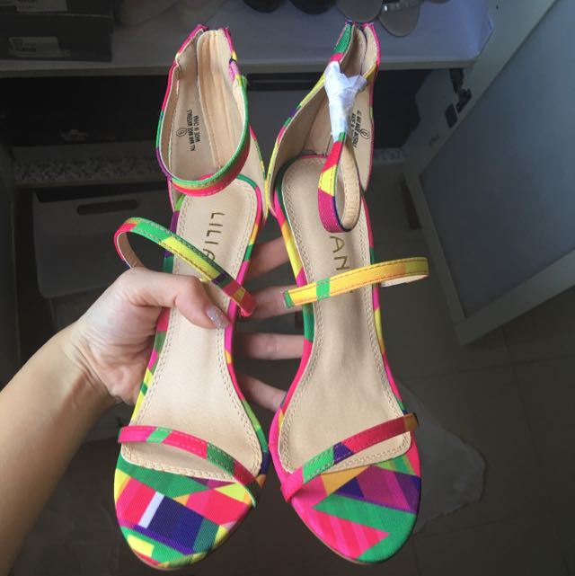 multi coloured heeled shoes