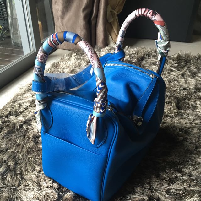 Hermes Lindy Bag 26cm Blue Hydra Evercolor Palladium Hardware