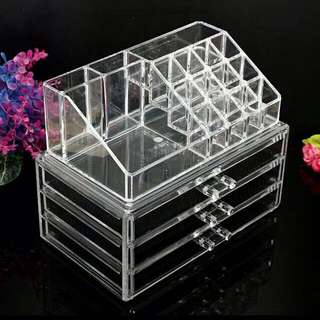 🆕 Make Up Storage With Lipstick Holder And Transparent 3 Tier Drawer