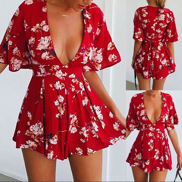Red floral romper clearance