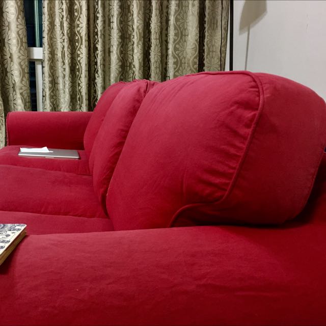 IKEA EKTORP Sofa - Nordvalla Red - Three Seater, & Home Living, Furniture, Sofas on Carousell
