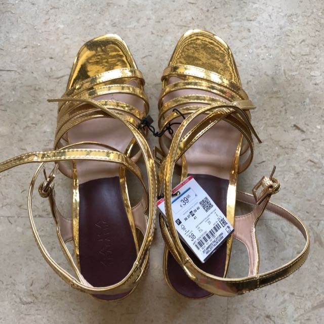 Gold Metallic Strappy Gladiator Point Toe Heels | PrettyLittleThing KSA