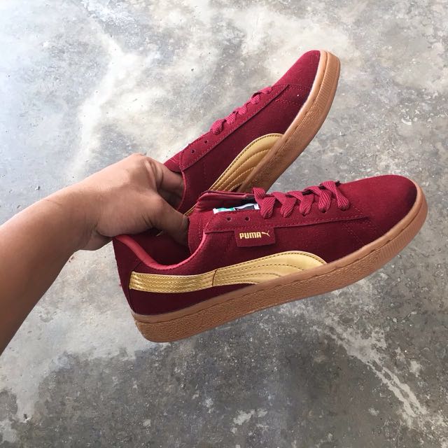 puma maroon gold gumsole