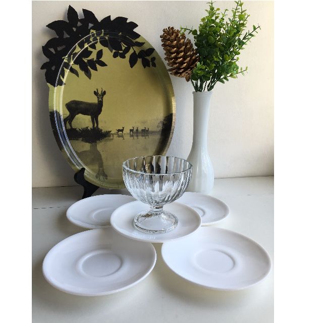 5 Vintage Milk Glass Saucers marked "FRANCE", Furniture & Home Living, Kitchenware & Tableware