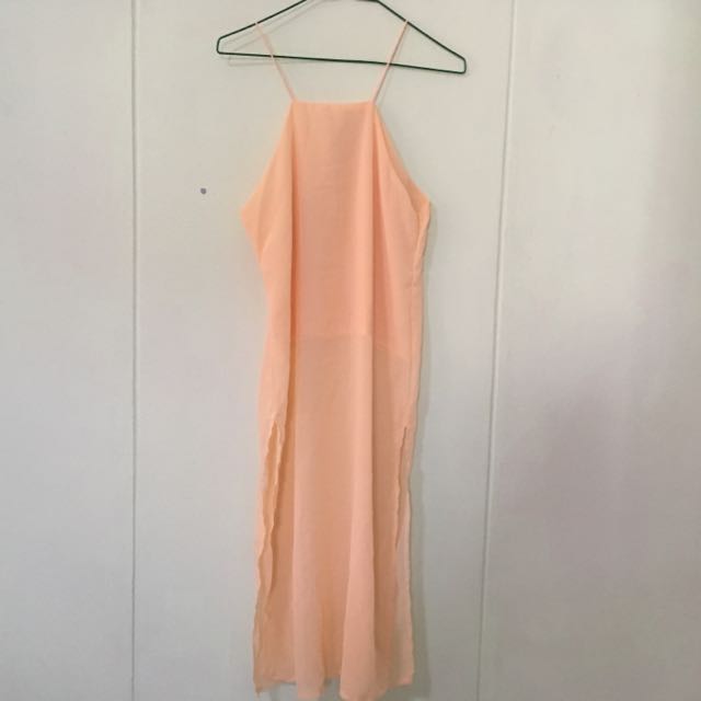 Peach Maxi Dress With Slit, Women's Fashion, Dresses u0026 Sets, Dresses on  Carousell