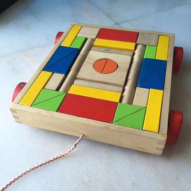 Wooden Pull Along Toy Wagon And Block Set From Toys R Us