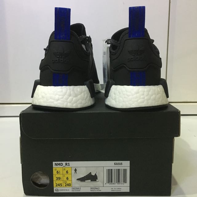UK6 Adidas NMD R1 Black With Blue Tag Men s Fashion Footwear Sneakers on Carousell