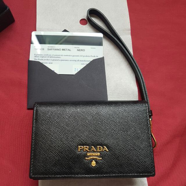 AUTHENTIC PRADA Card Holder With Strap, Luxury, Bags & Wallets on Carousell