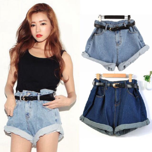 jean paper bag shorts