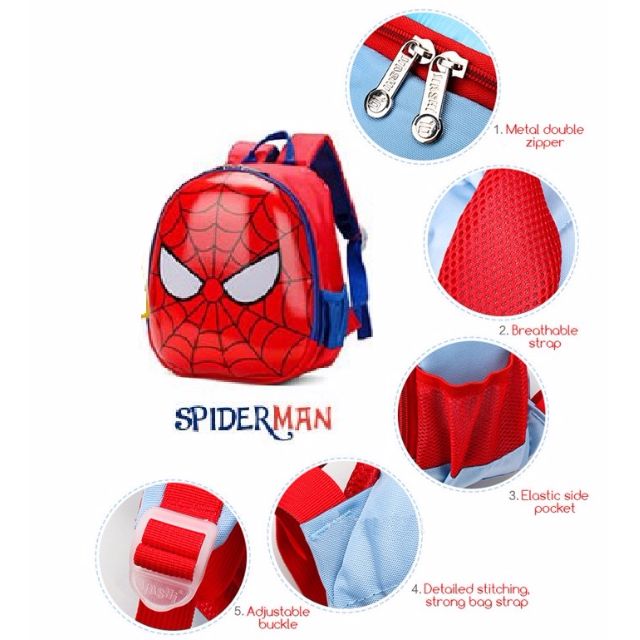 Spiderman Hardshell Backpack (Category: Babies & Kids Fashion) located in Seri Kembangan. Submitted by artemisart (Listing ID 85440167, Image 3). Description: Material: Oxford cloth & PVC Size: 28 x 23 x 11 cm Style: Shoulder bagpack Suitable: Kindergarten Capacity: Can store umbrella , Ipad, etc. See last picture for inside look..
