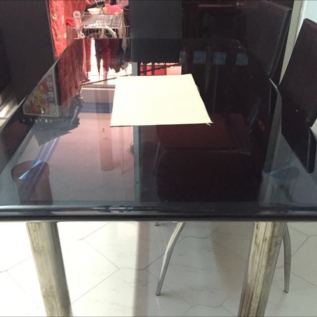 Thick Glass Dining Table For 6, Furniture & Home Living, Furniture