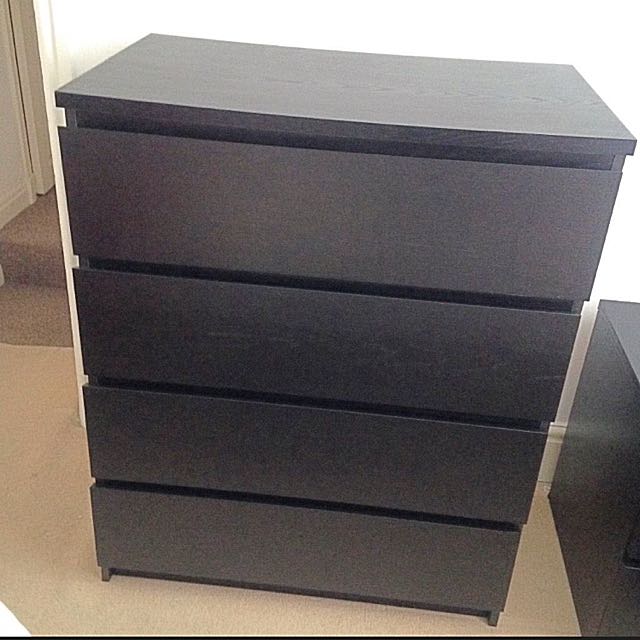 Malm Chest Of 4 Drawers Black Brown Furniture Shelves Drawers