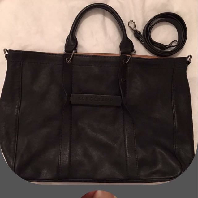 Longchamp 3d Large Leather Tote Black Barang Mewah Tas Dompet