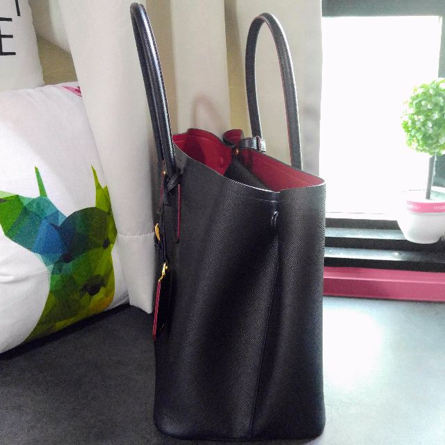 Prada, Bags, Genuine Prada Tote Bag Black Leather With Red Interior