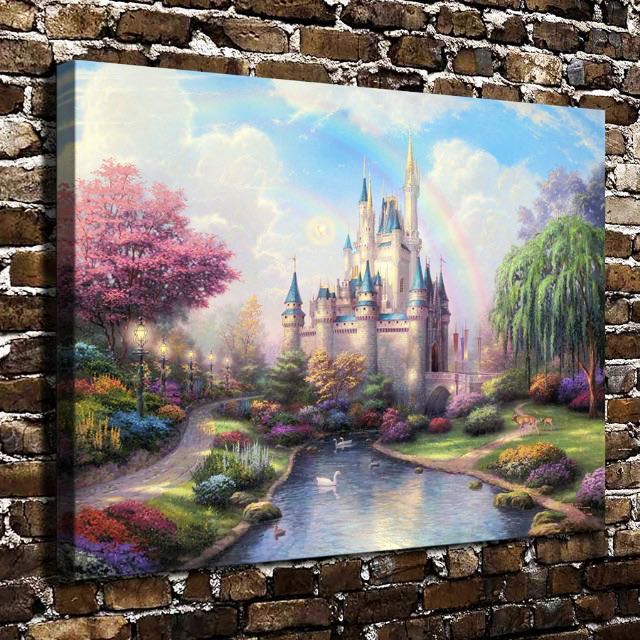 Thomas Kinkade Cinderella Castle Canvas Wall Art Print Furniture