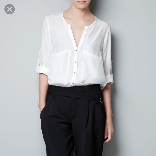 ZARA White Button-up Blouse With Gold 