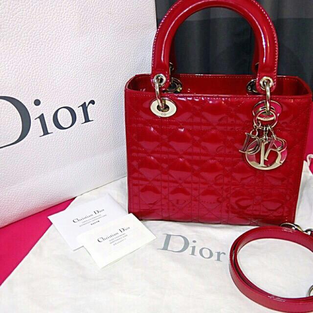 Lady Dior Medium Red Patent In Silver Hardware Luxury Bags Wallets On Carousell