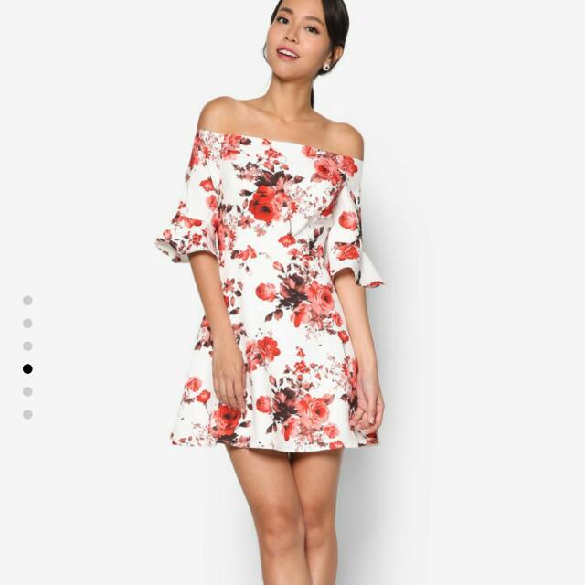 Red and white discount off the shoulder dress
