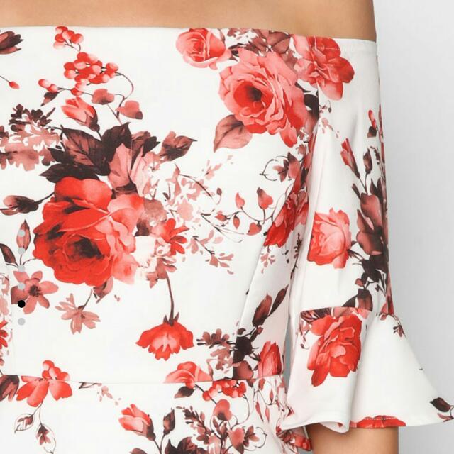 White off the shoulder new arrivals dress with red flowers