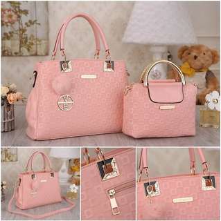 NS0457 Black Pink Red Gold - Tas Paket 2IN1, Tas Kantor, Tas Pesta - Hand Bag, Tas Selempang - Tas Murah - Tas Import