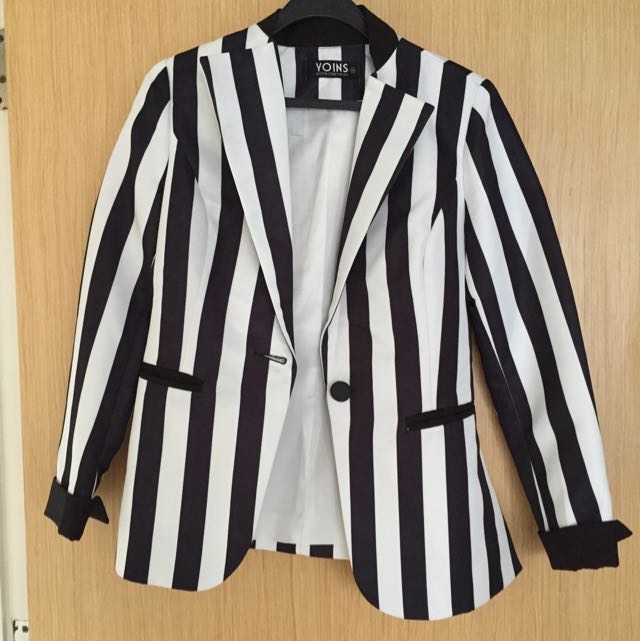 Black White Striped Blazer