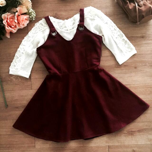 red velvet pinafore dress