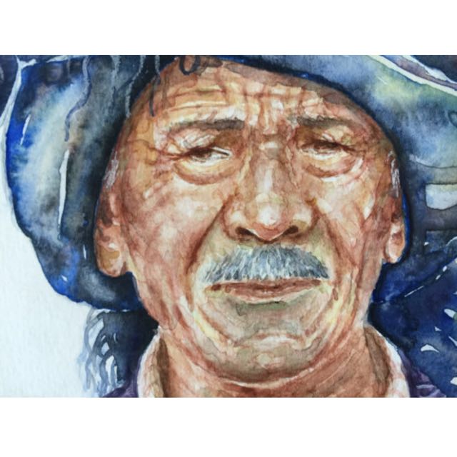 Old Man Portrait Watercolor Painting Old Man Original Art Design