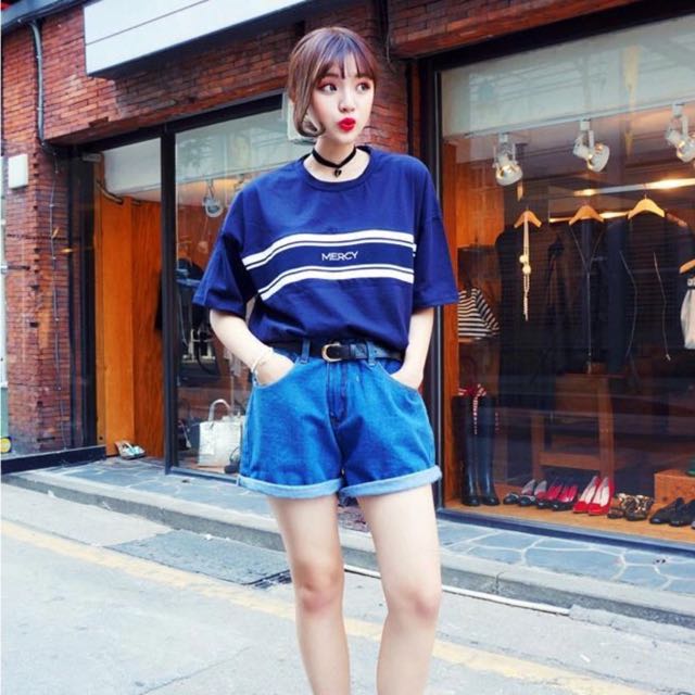 Po Ulzzang Korean Girl Casual Tshirt Street Style Oversized Tee Blue White Bulletin Board Preorders On Carousell