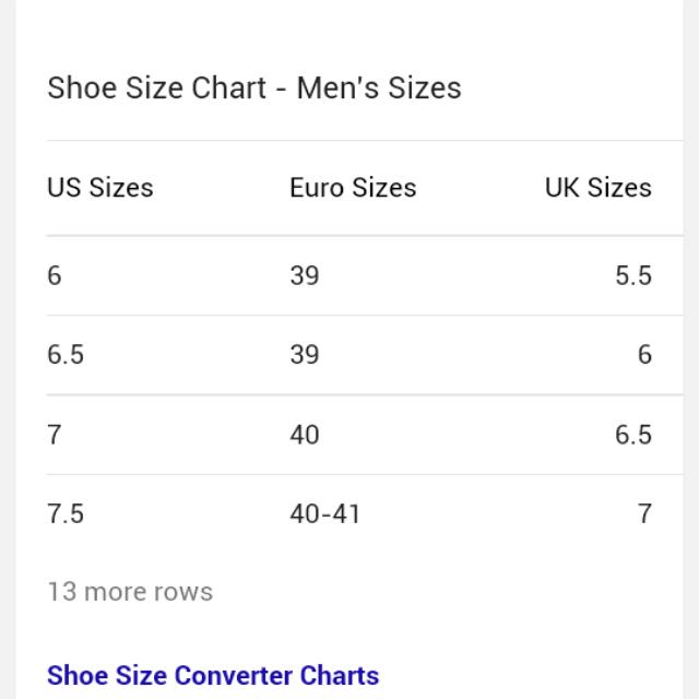 Zara Mens Shoes Size Chart