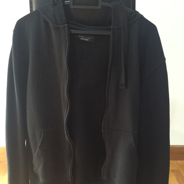 Plain Black Zara Hooded Jacket, Men's