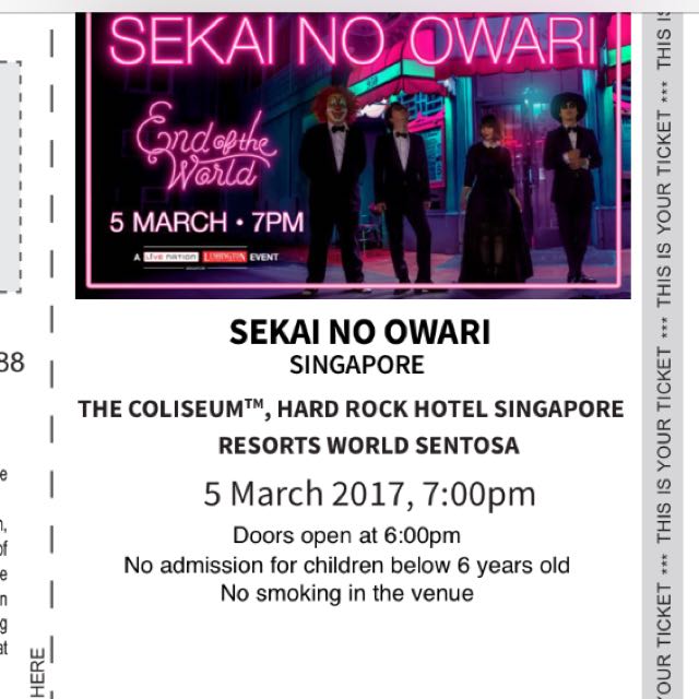 Sekai No Owari In Singapore Vip Category Entertainment Events Concerts On Carousell