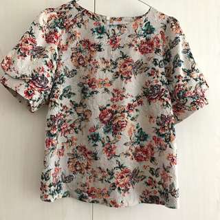 Ballon Sleeve Floral Vintage Rustic Blouse Atasan