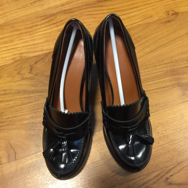 high heel loafers black