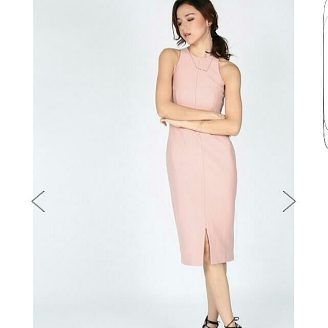 blush pink bodycon midi dress