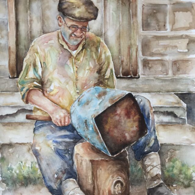 Original Watercolor Painting Old Man Figure Home Decor Wal Art