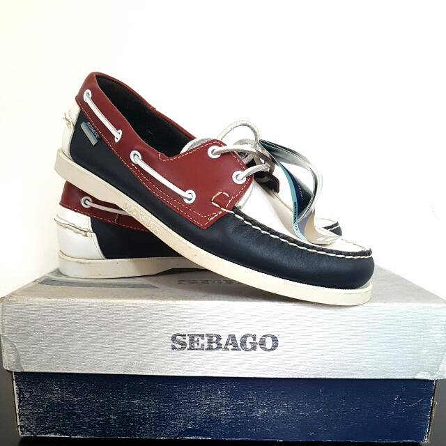 red white and blue boat shoes