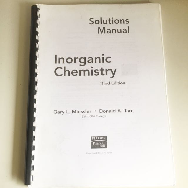 Solutions Manual For Inorganic Chemistry By Miessler Tarr Books