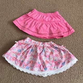2x vgc size 00 baby girl summer skirts