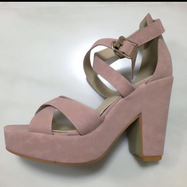 INSTOCK 37 39 Aurelia Pastel Dusty Pink Platform Heels Sandals Shoes Peeptoe Women s Fashion Footwear Flats on Carousell